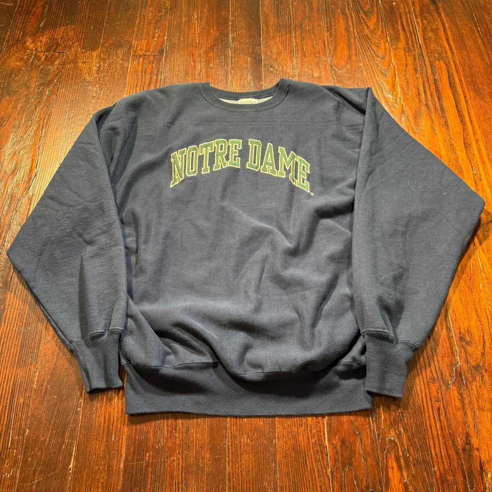 Vintage Steve Barrys Notre Dame Sweatshirt Mens 2XL Blue Embroidered Crewneck
